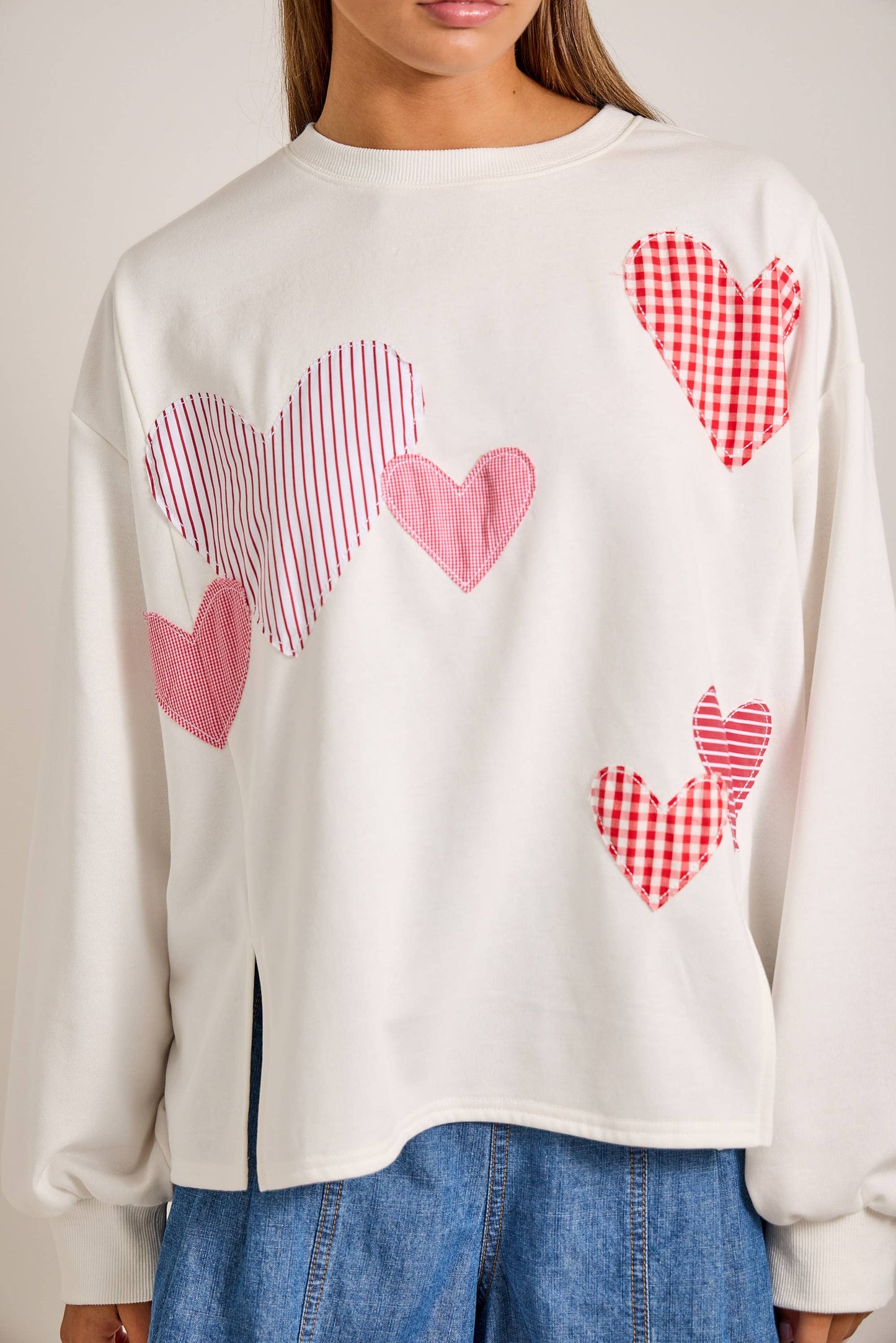 Red Heart Patchwork Sweatshirt – Valentine Pullover