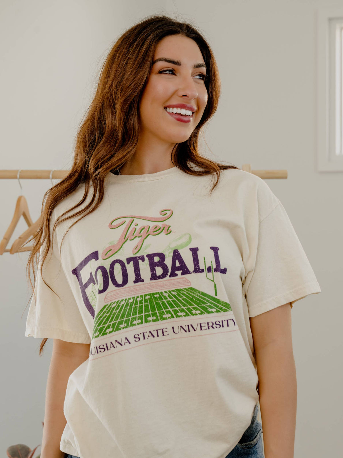 LSU Tigers Football Field Off White Thrifted Tee