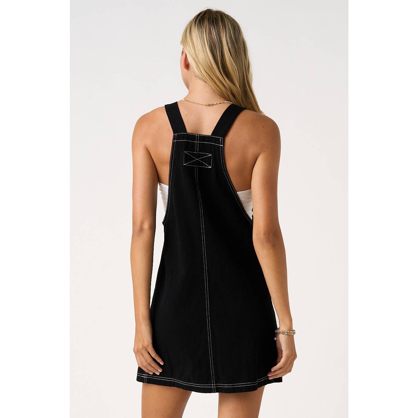 GAME DAY CONTRAST STITCH BIB OVERALL MINI DRESS