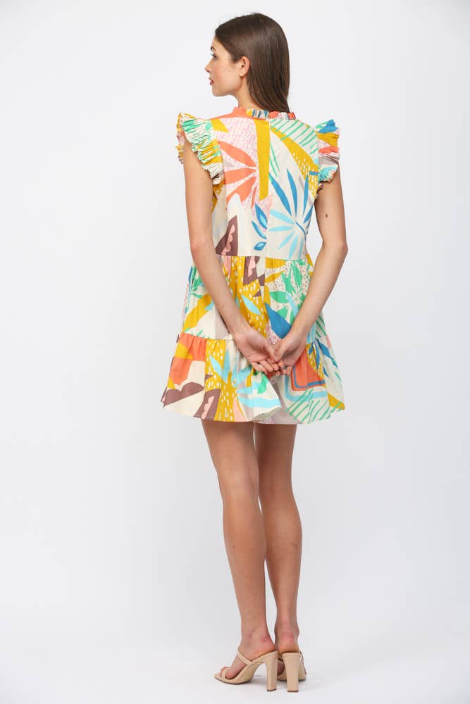 Rio Tropical Flutter Sleeve Dress