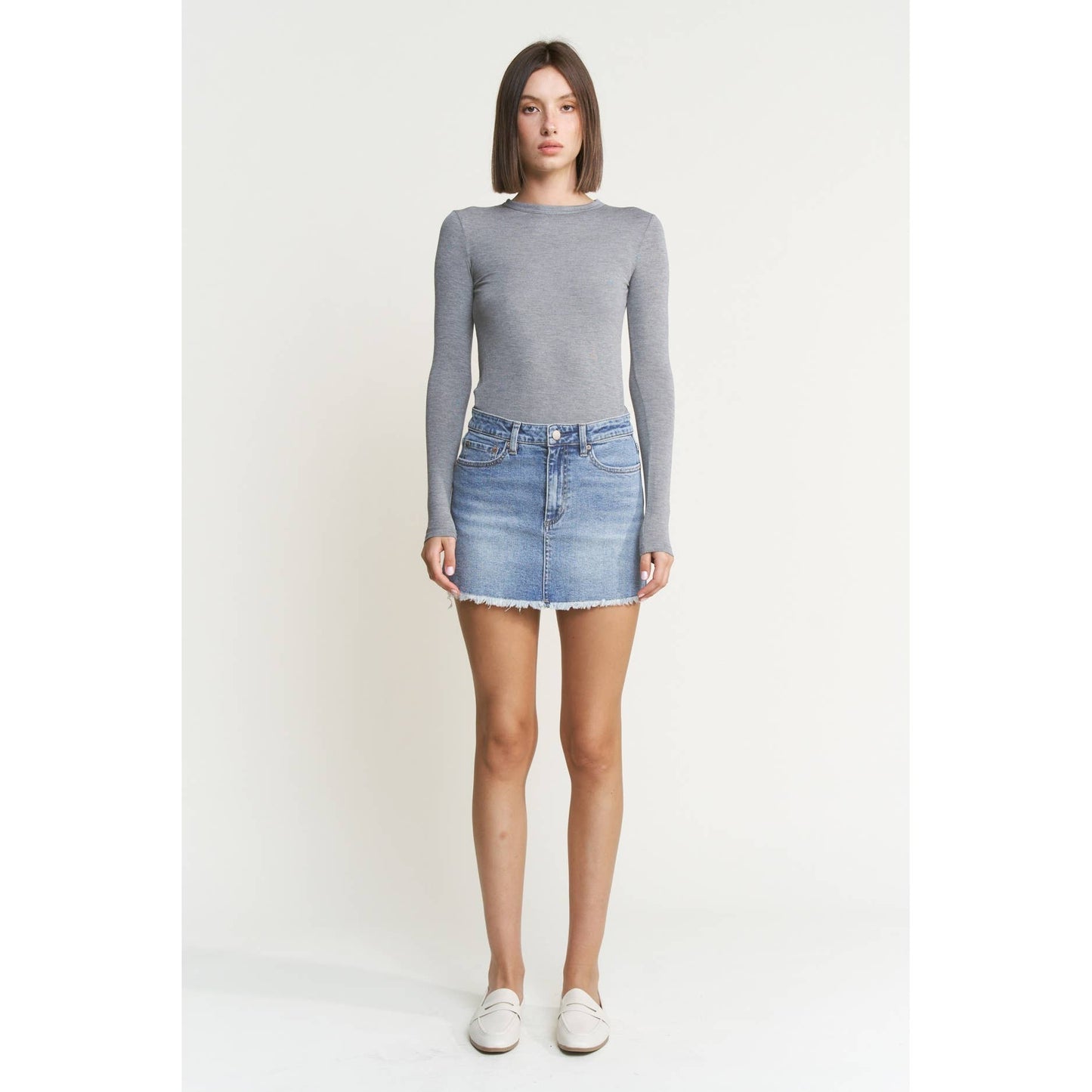 DENIM MINI SKIRT WITH RAW HEM