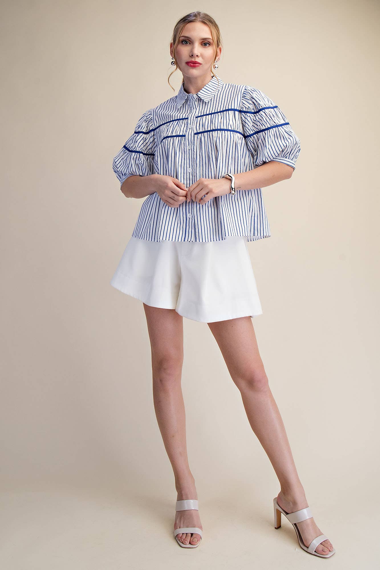 Blaire Contrast Stripe Puff Sleeve Blouse