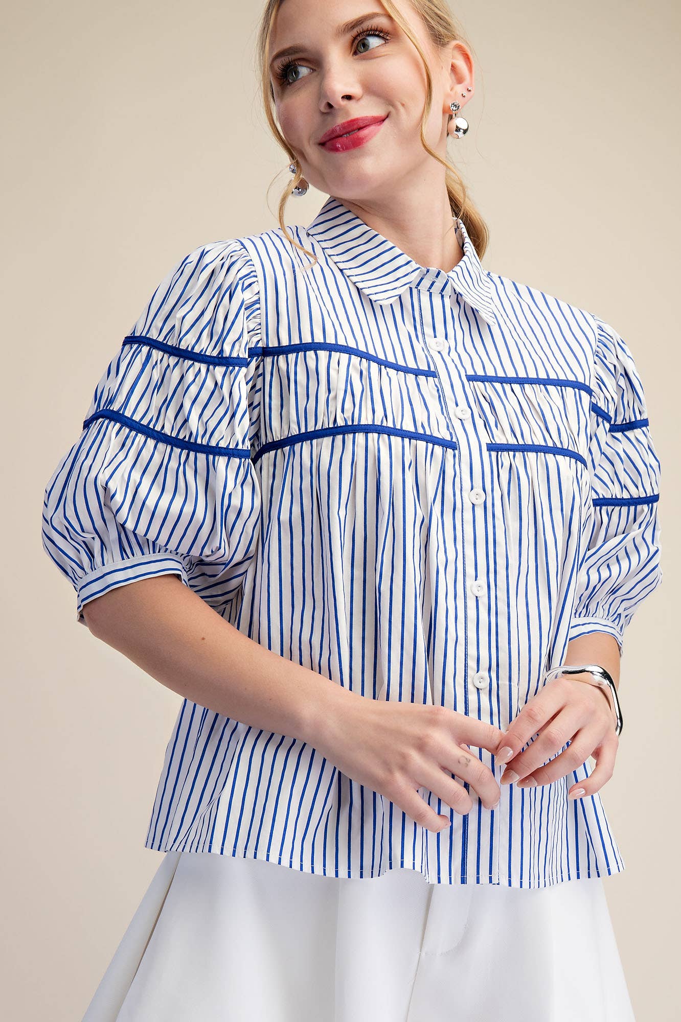 Blaire Contrast Stripe Puff Sleeve Blouse