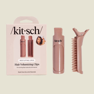 Kit sch Hair Volumizing Clips set shown with its retail box, featuring two dusty rose plastic root-lifting clips and a matching removal brush on a clean light gray background.