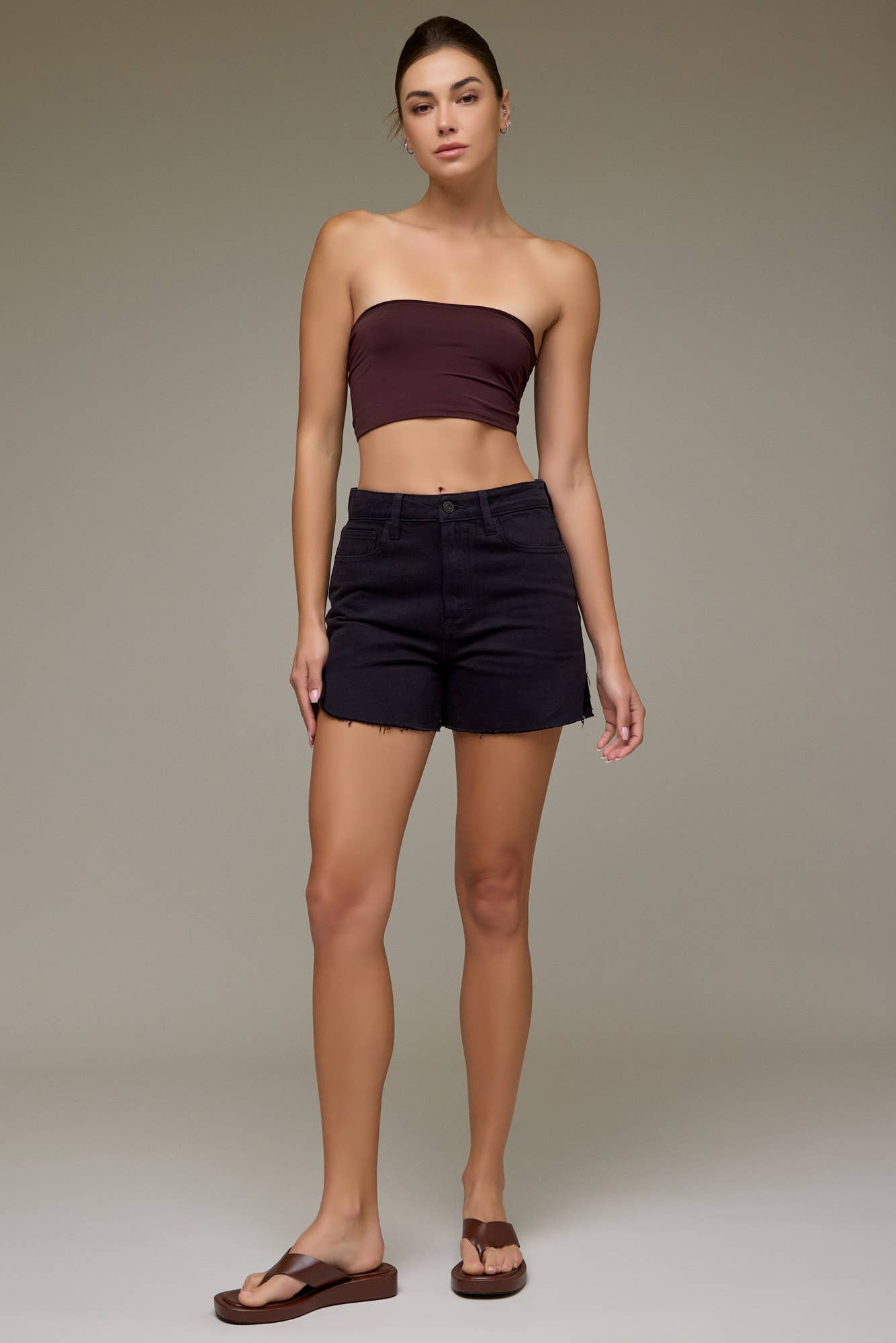 Riley Black Side Slit Mom Shorts