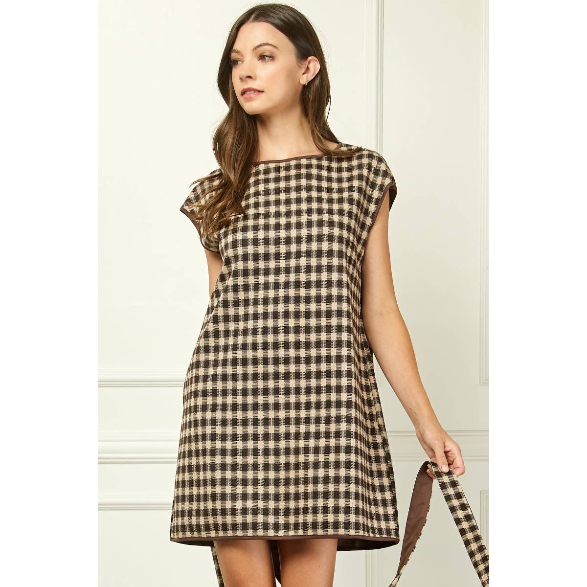 Sutton Checker Knit Belted Mini Dress