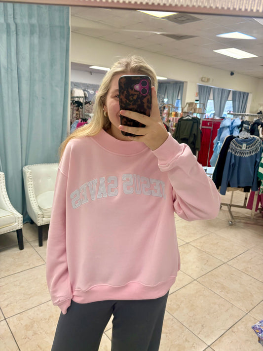 Pink Jesus Saves Mock Neck