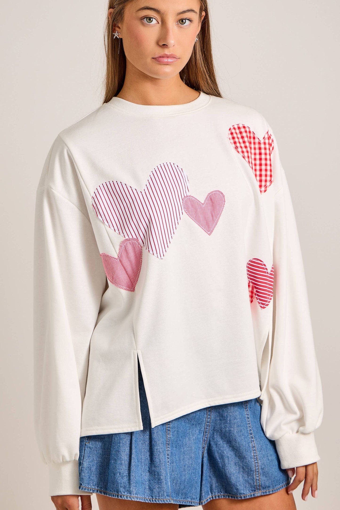 Red Heart Patchwork Sweatshirt – Valentine Pullover