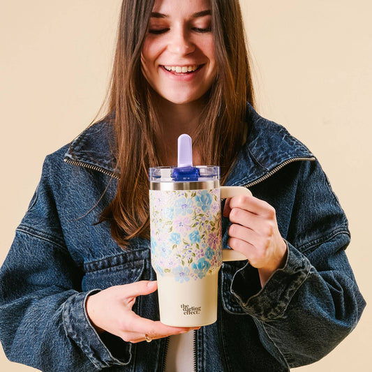 20 oz Lifestyle Flip Straw Tumbler-Secret Garden Blue