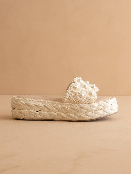 The Candice | Ivory Floral Raffia Platform Slide