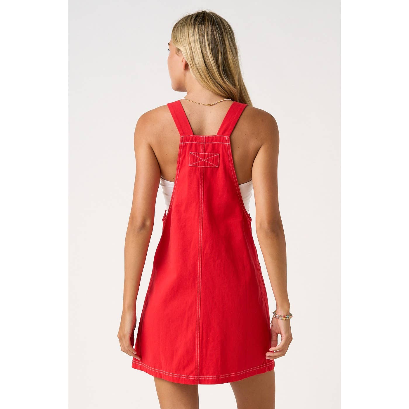 GAME DAY CONTRAST STITCH BIB OVERALL MINI DRESS