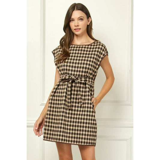 Sutton Checker Knit Belted Mini Dress