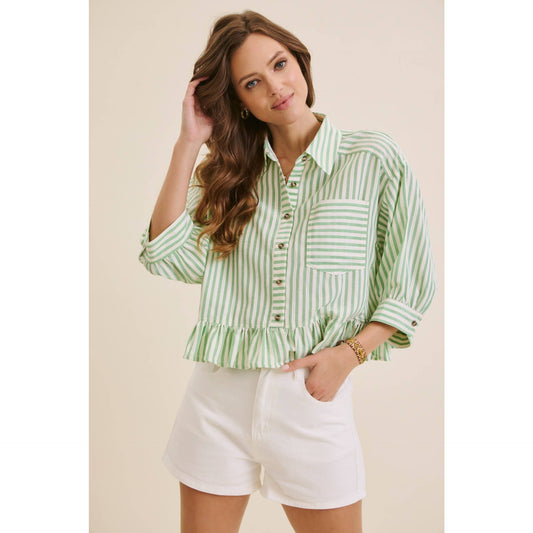 Camille Ruffle Hem Stripe Blouse