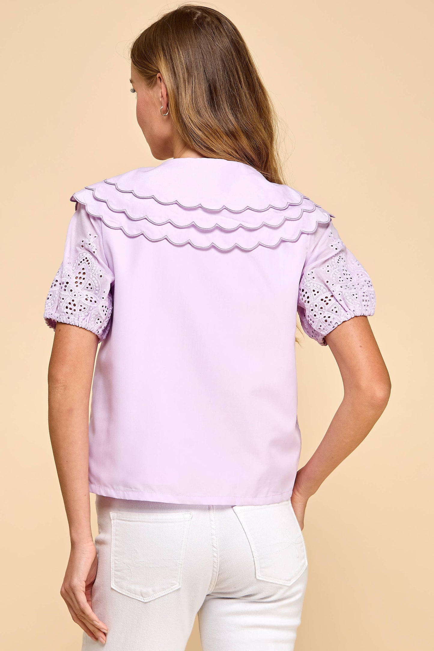 Camille Eyelet Bow Button-Down Top