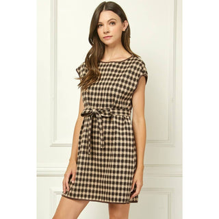 Sutton Checker Knit Belted Mini Dress