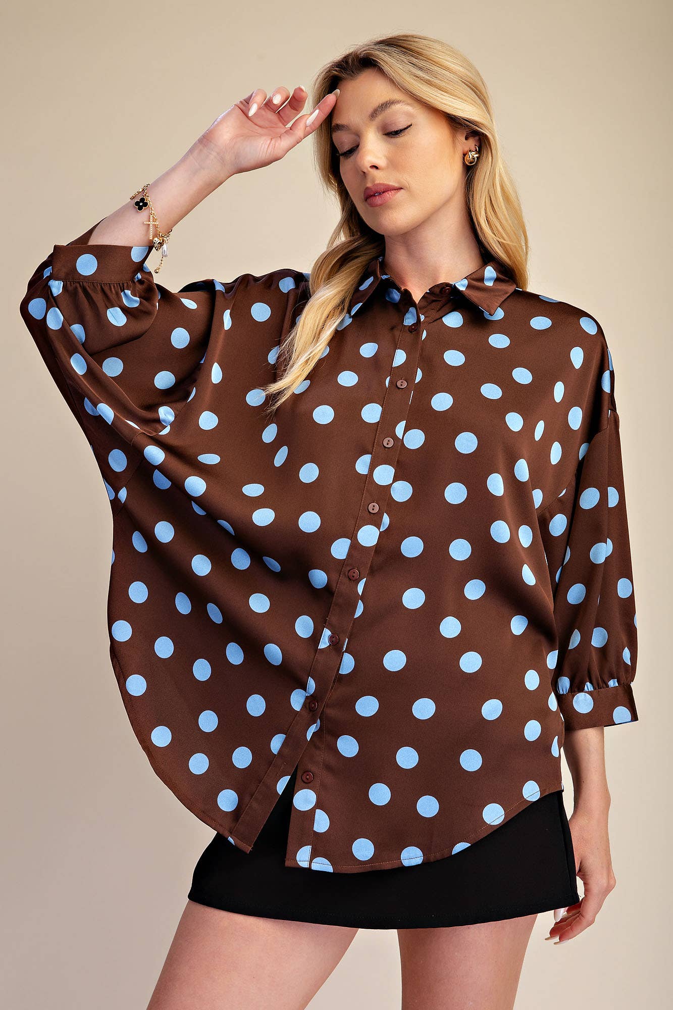 Camille Polka Dot Button Down Blouse