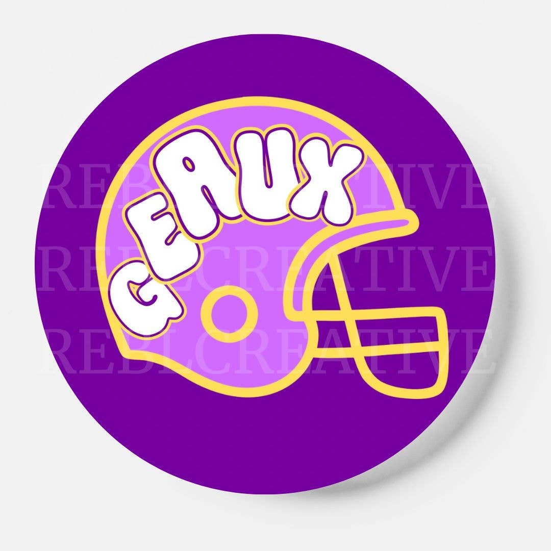 Helmet - Geaux - Purple & Yellow - Game Day Button