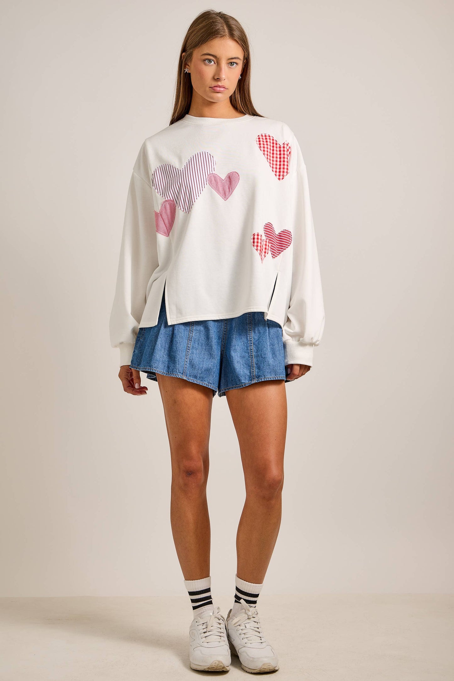 Red Heart Patchwork Sweatshirt – Valentine Pullover