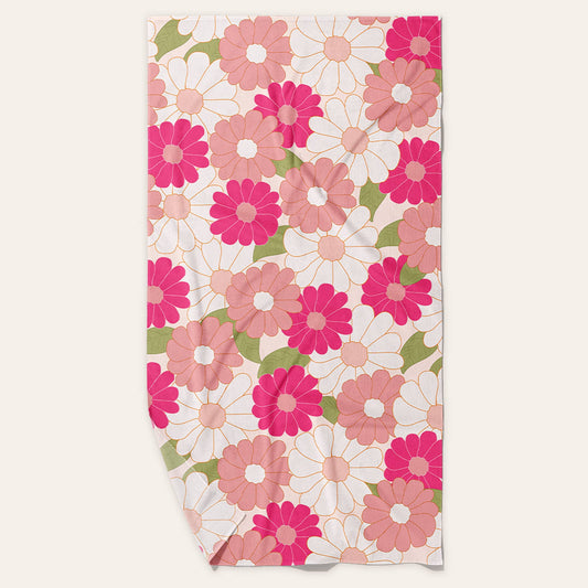 XL Quick-Dry Beach Towel-Daisy Craze Hot Pink