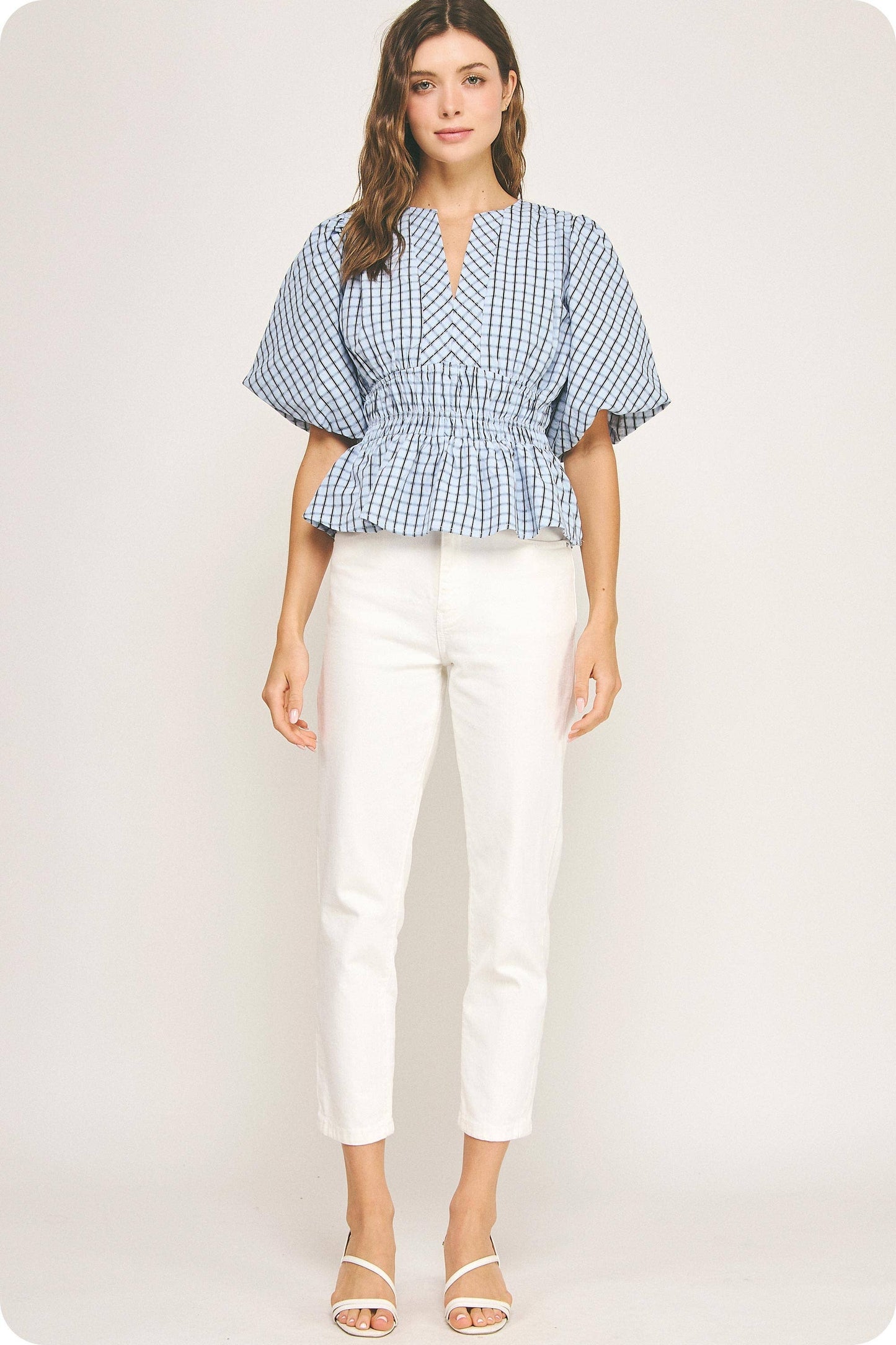 Bristol Windowpane Peplum Top