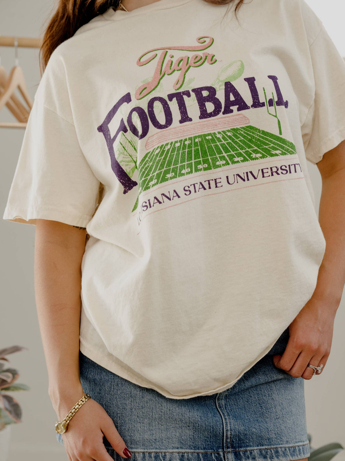 LSU Tigers Football Field Off White Thrifted Tee