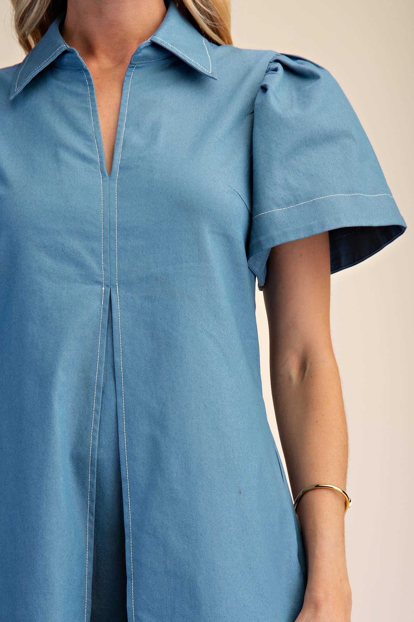 The Pleated Charm Collar Mini Dress