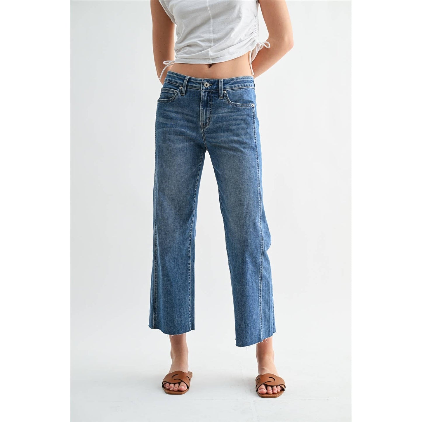 The Sloane Mid Rise Straight Tummy Tuck Crop Jeans