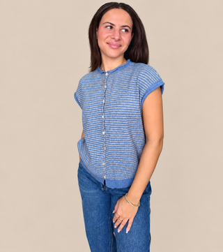 Piper Vest Cardigan - Pin Stripe