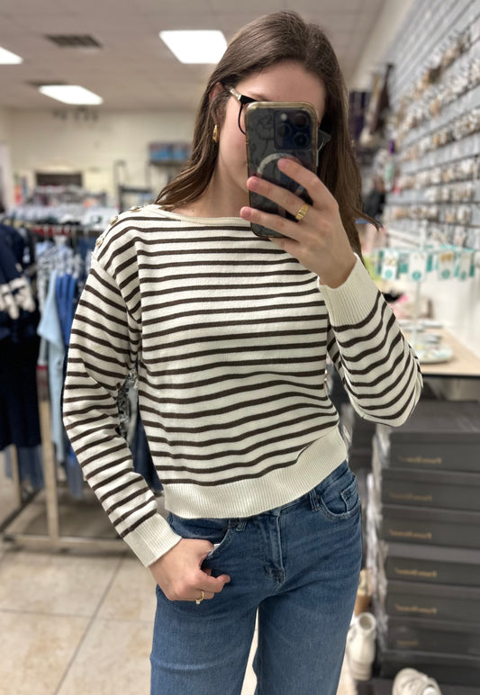 Coastal Stripe Button Sweater