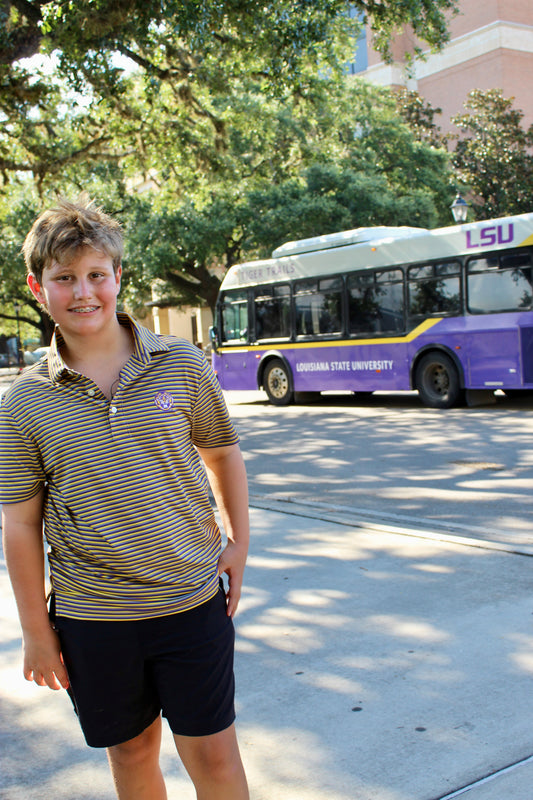 Tiger Gold/Gray/Purple Stripe Polo