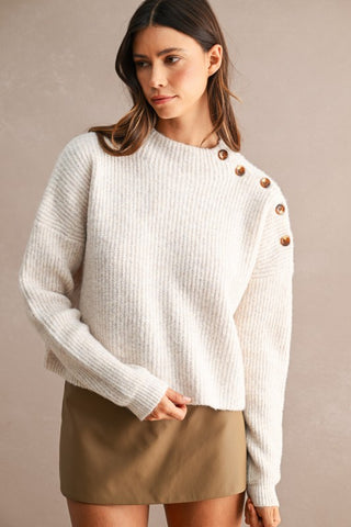 Hartley Button Shoulder Cropped Knit Sweater