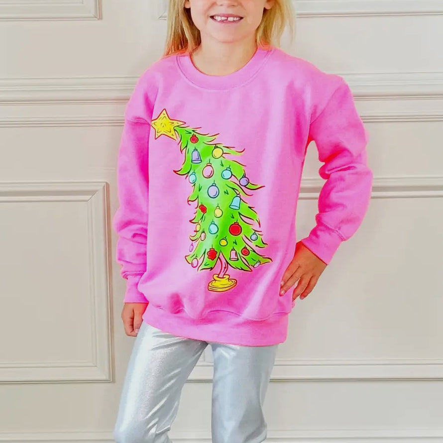 Tilted Tinsel Tree Crewneck Kids