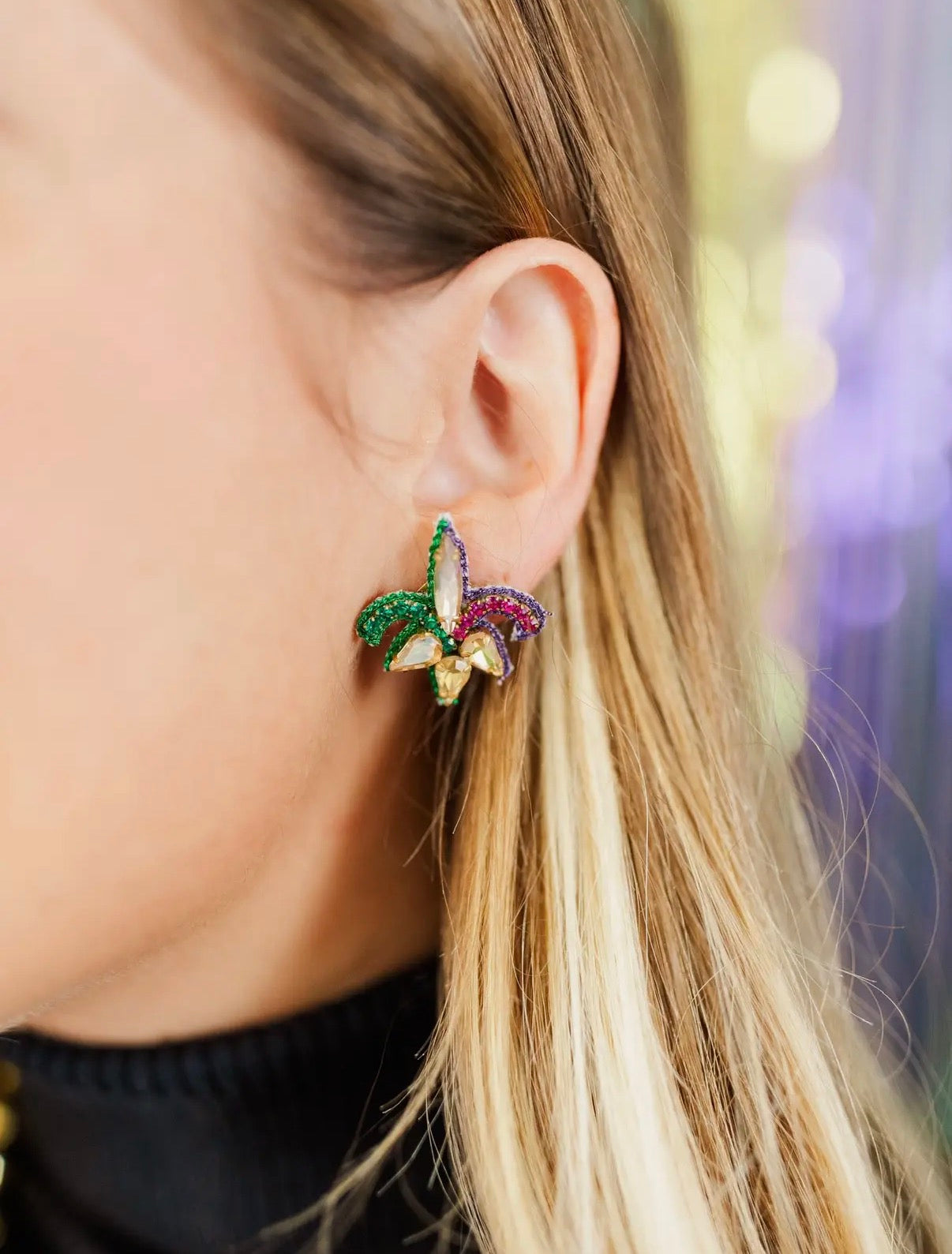 Beaded Fleur-De-Lis Studs