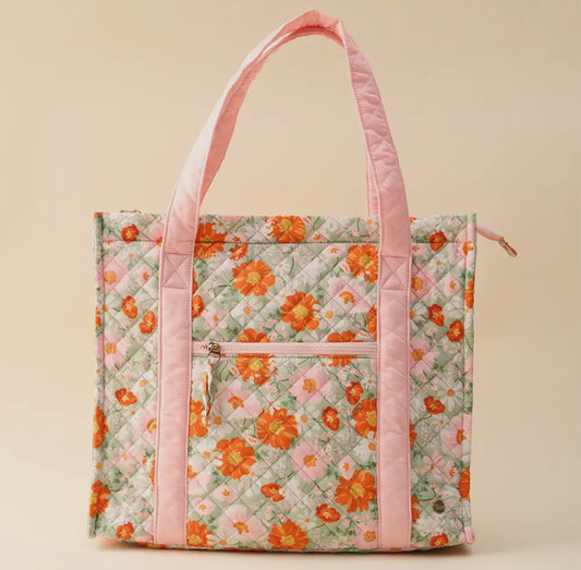 The Everyday Quilted Tote Bag-Bouquet Beauty Sage