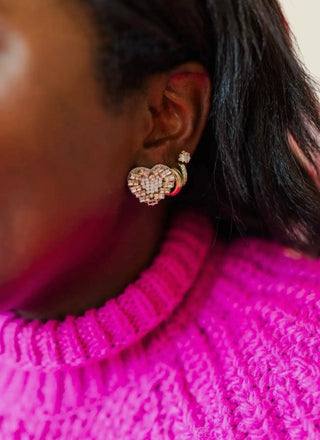 Beaded Heart Stud - White