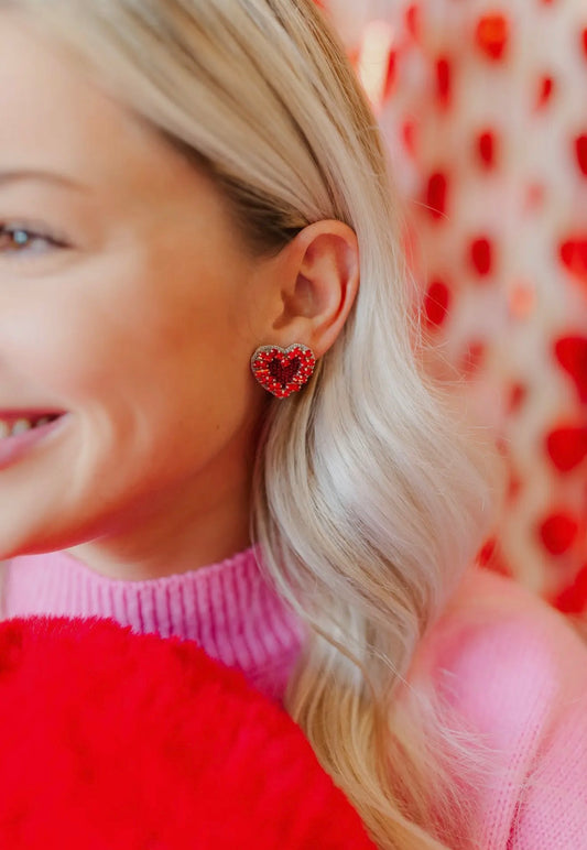 Beaded heart studs - Red
