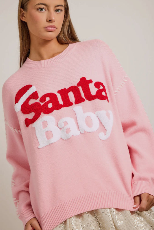 Santa Baby Plush Letter Sweater