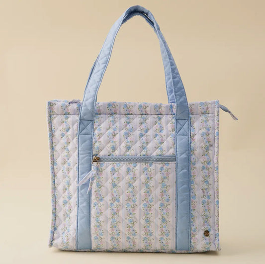 The Everyday Quilted Tote Bag-Petal Parade Blue