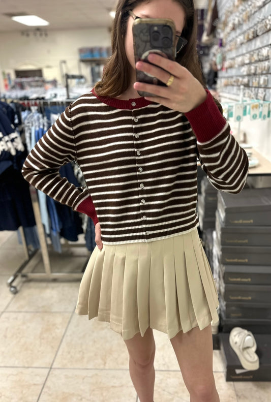 Cream Pleated Mini Skort