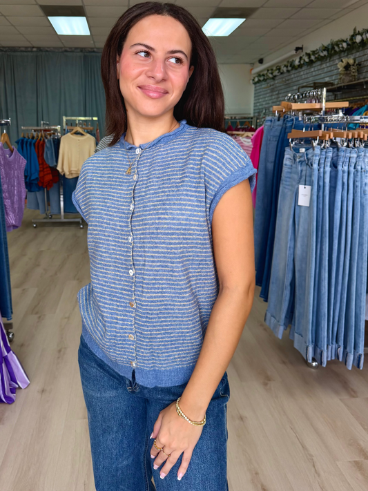 Piper Vest Cardigan - Pin Stripe