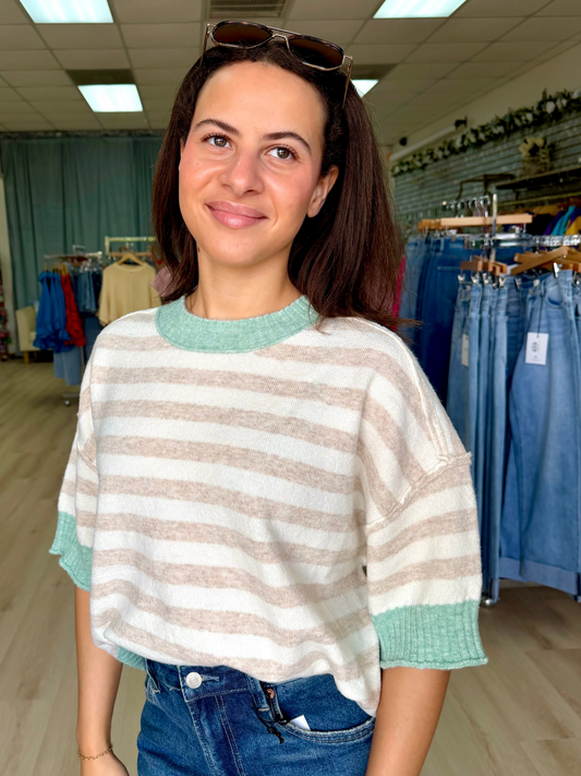Audrey Rib Stripe Crop Sweater