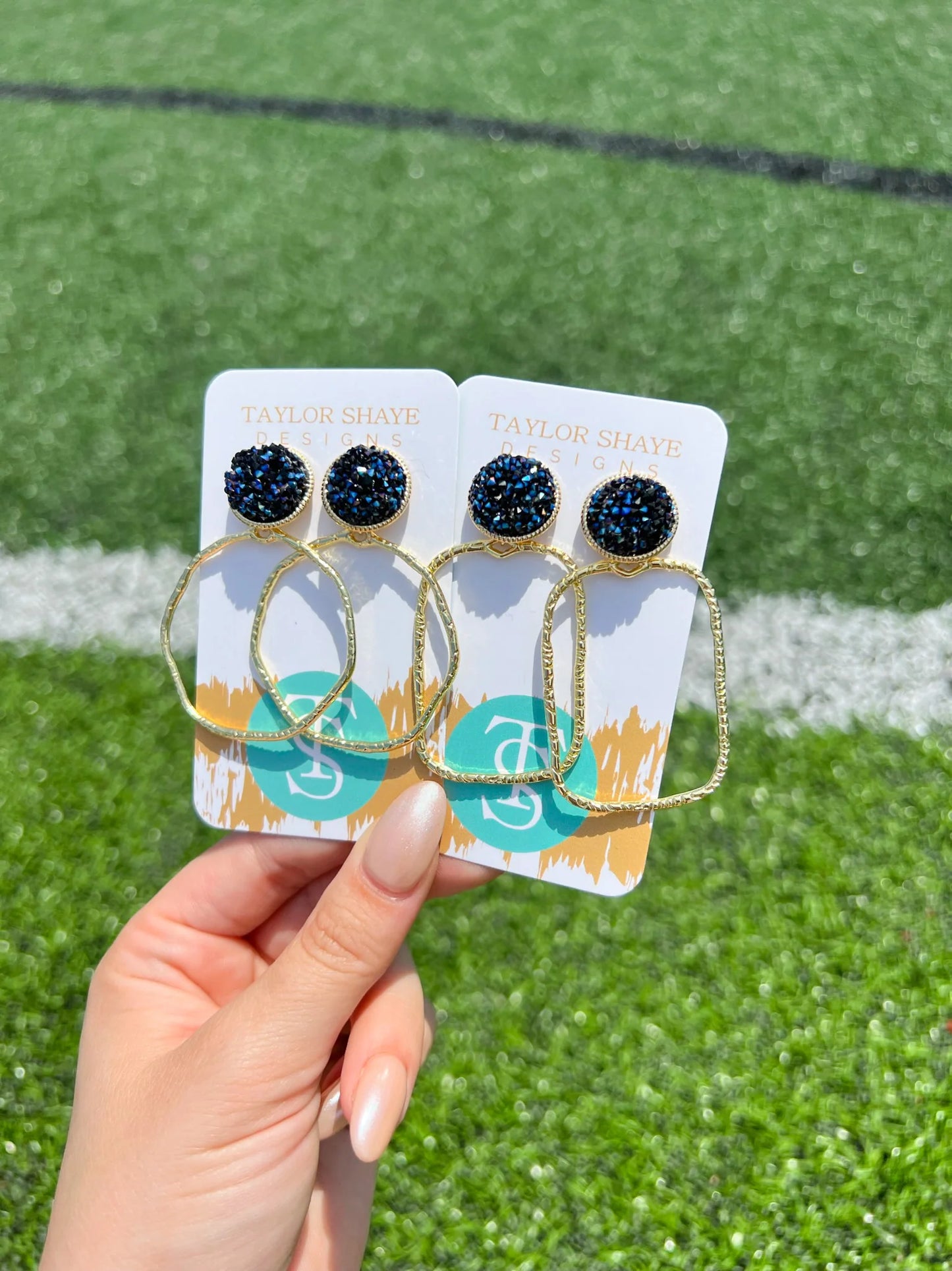 Glitter Top Hoops- Navy