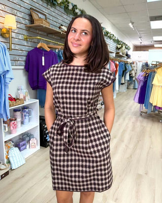 Sutton Checker Knit Belted Mini Dress
