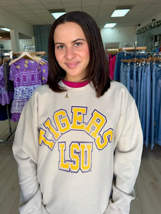LSU Tigers Mega Arch Sand Thrifted Graphic Sweatshirt