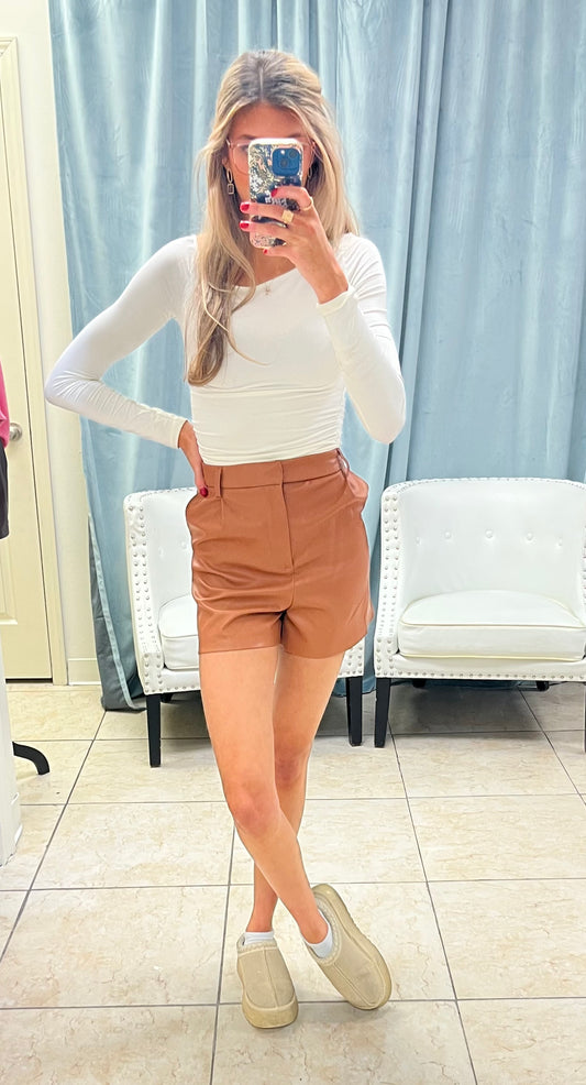 The Harper Faux Leather Tailored Shorts