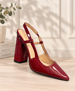 Sweet Magnolia Heels – red patent leather pointed-toe slingback heel
