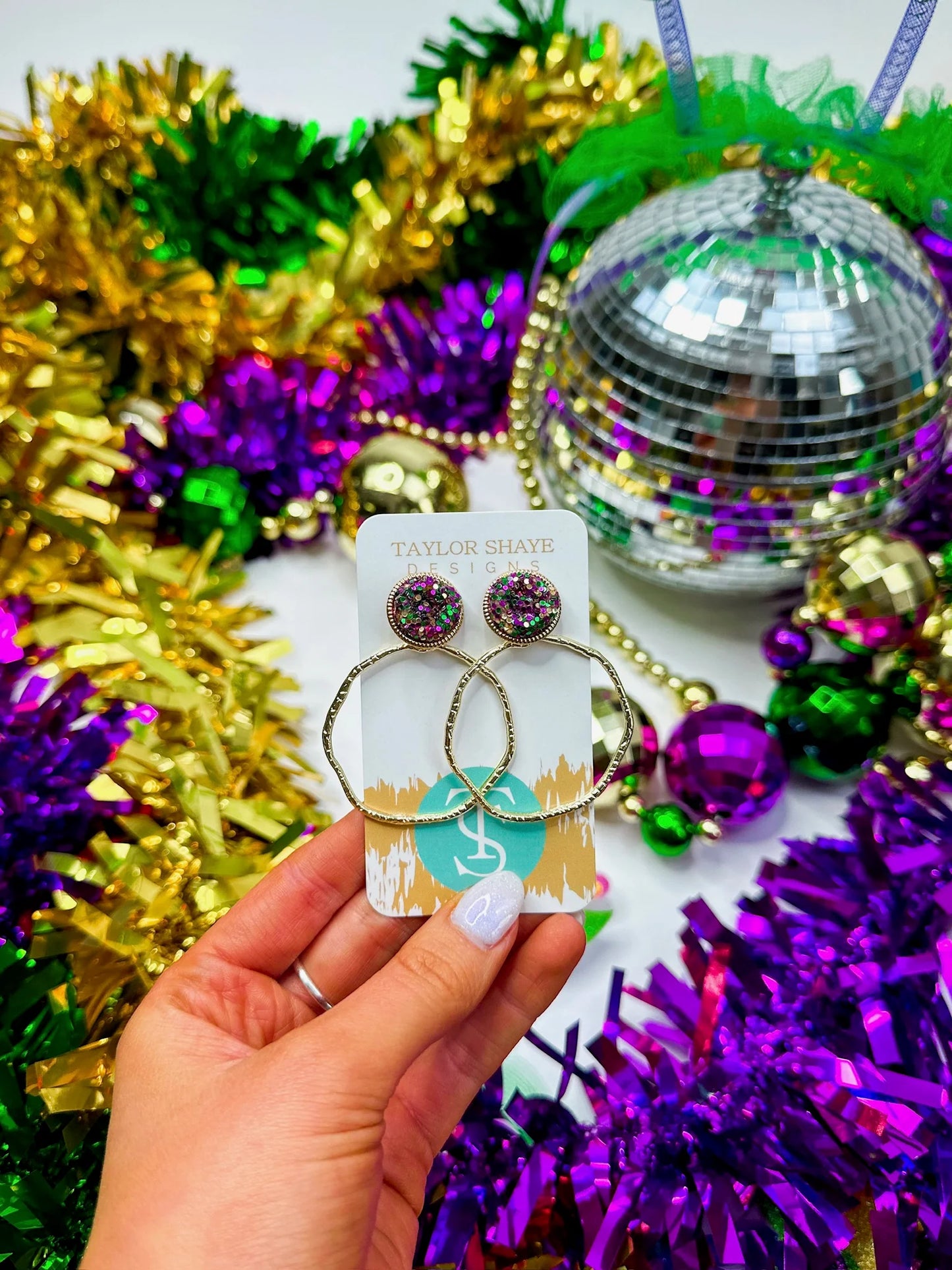 Mardi Gras Mix Glitter Top Hoops