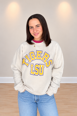 LSU Tigers Mega Arch Sand Thrifted Graphic Sweatshirt