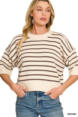 Collins Striped Exposed Seam Half Sleeve Sweater