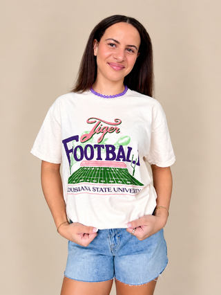 LSU Tigers Football Field Off White Thrifted Tee